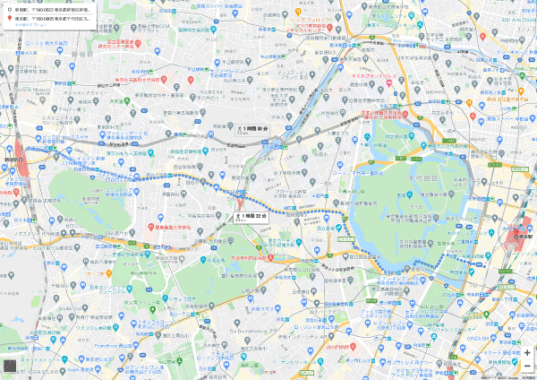 100%地図印刷で作成したGoogleマップルート検索地図（A3サイズ）