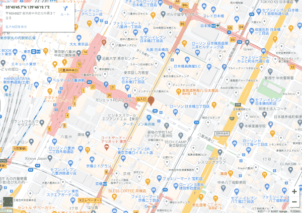 東京駅周辺、Googleマップのサンプル地図PDF