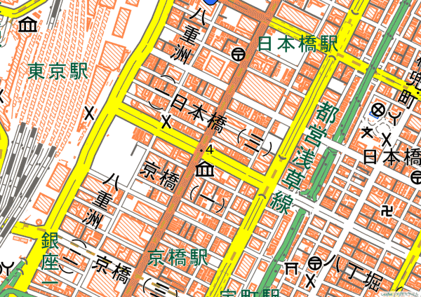 東京駅周辺、国土地理院地図のサンプル地図PDF