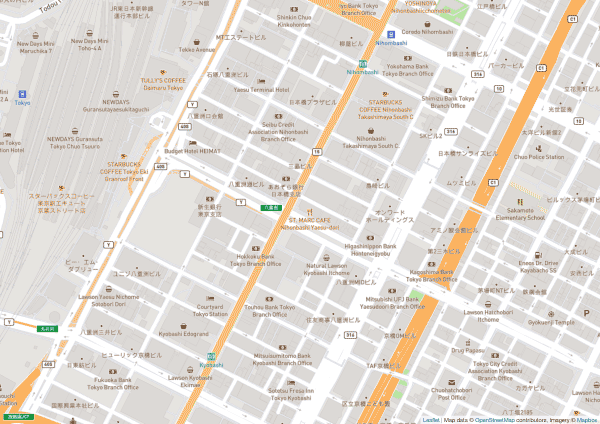 東京駅周辺、MapBoxのサンプル地図PDF